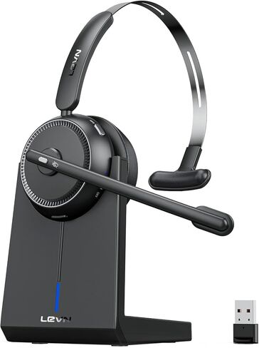 LEVN Wireless Headset 5.2, Wireless Headset with Mic for Work with(Noise Cancelling),Bluetooth Headphones for Work from Home/Office/PC/Computer/Center(Black) in Kuwait