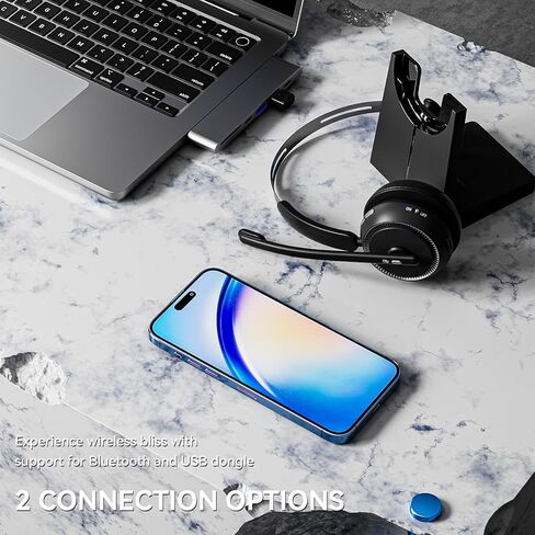 LEVN Wireless Headset 5.2, Wireless Headset with Mic for Work with(Noise Cancelling),Bluetooth Headphones for Work from Home/Office/PC/Computer/Center(Black) in Kuwait