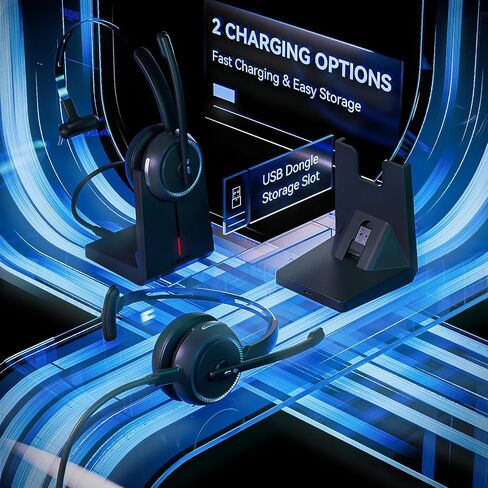 LEVN Wireless Headset 5.2, Wireless Headset with Mic for Work with(Noise Cancelling),Bluetooth Headphones for Work from Home/Office/PC/Computer/Center(Black) in Kuwait