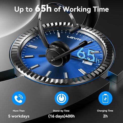 LEVN Wireless Headset 5.2, Wireless Headset with Mic for Work with(Noise Cancelling),Bluetooth Headphones for Work from Home/Office/PC/Computer/Center(Black) in Kuwait