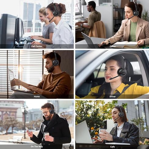 LEVN Wireless Headset 5.2, Wireless Headset with Mic for Work with(Noise Cancelling),Bluetooth Headphones for Work from Home/Office/PC/Computer/Center(Black) in Kuwait