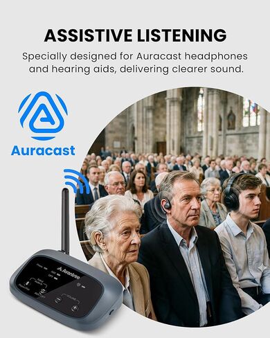 Avantree Oasis Aura – Auracast Transmitter for Assistive Listening, One-to-Many Broadcast for Churches, TV & Public Venues, Compatible with Auracast Hearing Aids, Headphones & Speakers in Saudi Arabia