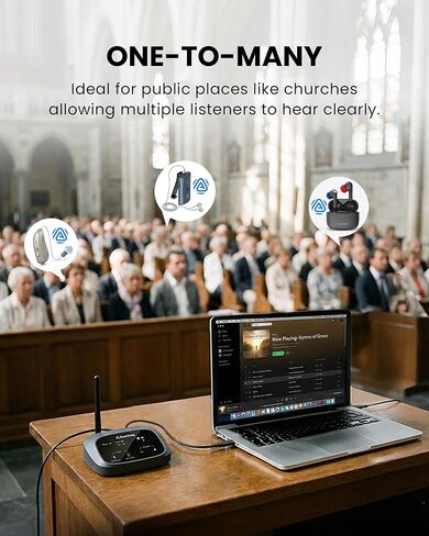 Avantree Oasis Aura – Auracast Transmitter for Assistive Listening, One-to-Many Broadcast for Churches, TV & Public Venues, Compatible with Auracast Hearing Aids, Headphones & Speakers in Saudi Arabia