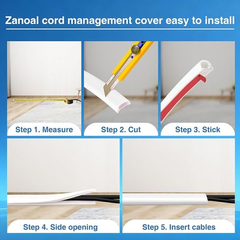 Cord Hider,White Cord Covers for Wires On Wall,TV Wire Hider,Silicone Self-Adhesive Cable Raceway for Powers Cords Management,1.1 * 0.47Inch, Length 39 Inch in Saudi Arabia