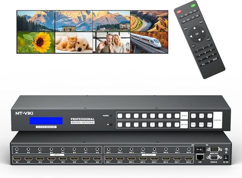 MT-VIKI 4K30 هرتز محول HDMI مصفوفة سلس 8x8، وحدة تحكم جدار الفيديو 4x2 ومتعدد المشاهد مع صوت PIP+ 3.5 مم، موزع HDMI Matrix Switcher على حامل مع واجهة المستخدم الرسومية على الويب in Kuwait