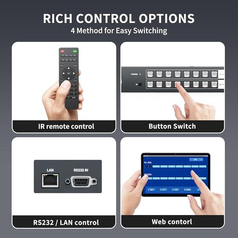 MT-VIKI 4K30 هرتز محول HDMI مصفوفة سلس 8x8، وحدة تحكم جدار الفيديو 4x2 ومتعدد المشاهد مع صوت PIP+ 3.5 مم، موزع HDMI Matrix Switcher على حامل مع واجهة المستخدم الرسومية على الويب in Kuwait
