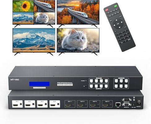 MT-VIKI 4K30 هرتز محول HDMI مصفوفة سلس 8x8، وحدة تحكم جدار الفيديو 4x2 ومتعدد المشاهد مع صوت PIP+ 3.5 مم، موزع HDMI Matrix Switcher على حامل مع واجهة المستخدم الرسومية على الويب in Kuwait