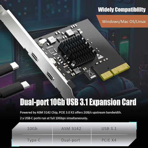 GLOTRENDS U3142C 2-Port 10Gb USB 3.1 Gen2 Type-C to PCIE X4 Expansion Card with ASM 3142 Chip, Regular and Low-profible Bracket in Saudi Arabia