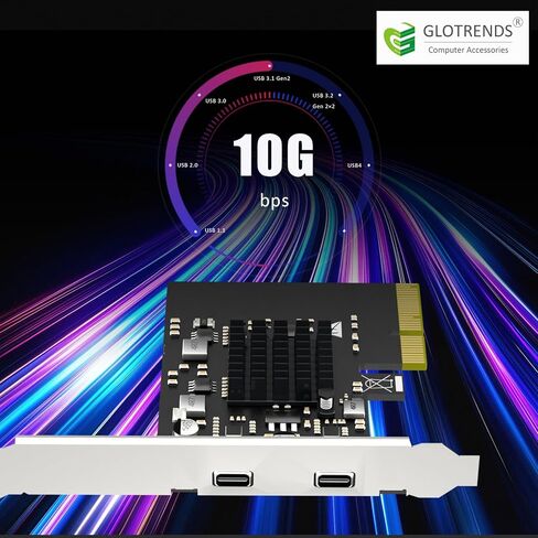 GLOTRENDS U3142C 2-Port 10Gb USB 3.1 Gen2 Type-C to PCIE X4 Expansion Card with ASM 3142 Chip, Regular and Low-profible Bracket in Saudi Arabia