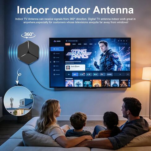 هوائي تلفزيون داخلي 2026 للقنوات المحلية، هوائي للتلفزيون الذكي استقبال 360 درجة، هوائي رقمي للاستقبال طويل المدى وجميع أجهزة التلفزيون الذكية/القديمة، يدعم 4K 1080P HD VHF UHF in Kuwait