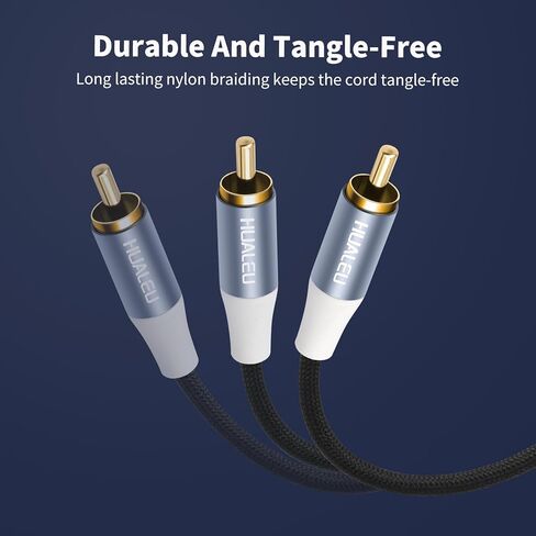 كابل صوت ستيريو بطول 3 أقدام و2 RCA M/M، سلك صوت مساعد مطلي بالذهب 2RCA ذكر إلى 2RCA ذكر من الألومنيوم - قطعتان in Saudi Arabia
