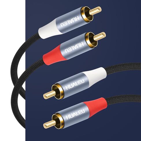 كابل صوت ستيريو بطول 3 أقدام و2 RCA M/M، سلك صوت مساعد مطلي بالذهب 2RCA ذكر إلى 2RCA ذكر من الألومنيوم - قطعتان in Saudi Arabia