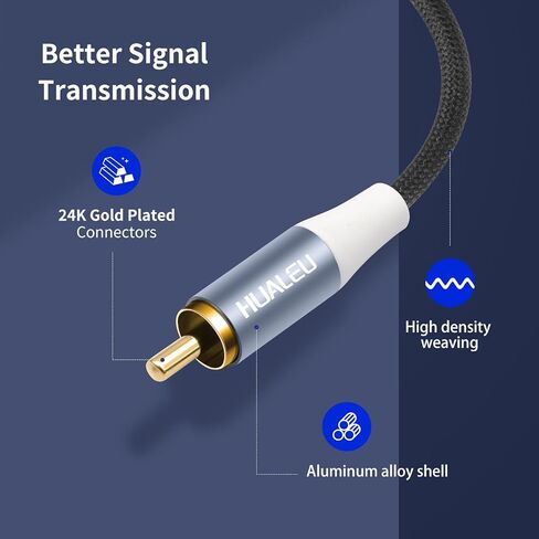كابل صوت ستيريو بطول 3 أقدام و2 RCA M/M، سلك صوت مساعد مطلي بالذهب 2RCA ذكر إلى 2RCA ذكر من الألومنيوم - قطعتان in Saudi Arabia