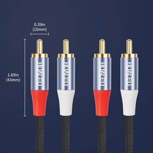 كابل صوت ستيريو بطول 3 أقدام و2 RCA M/M، سلك صوت مساعد مطلي بالذهب 2RCA ذكر إلى 2RCA ذكر من الألومنيوم - قطعتان in Saudi Arabia