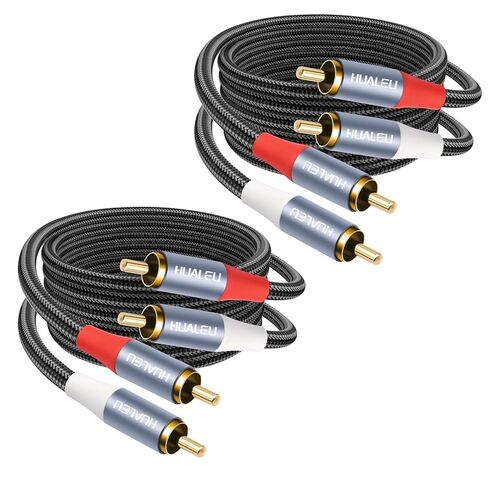 كابل صوت ستيريو بطول 3 أقدام و2 RCA M/M، سلك صوت مساعد مطلي بالذهب 2RCA ذكر إلى 2RCA ذكر من الألومنيوم - قطعتان in Saudi Arabia