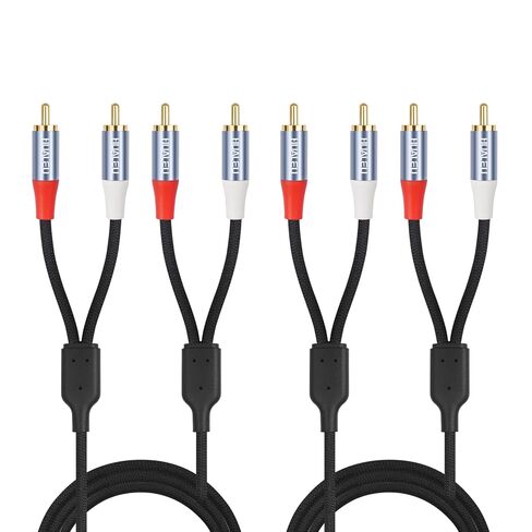 كابل صوت ستيريو بطول 3 أقدام و2 RCA M/M، سلك صوت مساعد مطلي بالذهب 2RCA ذكر إلى 2RCA ذكر من الألومنيوم - قطعتان in Saudi Arabia