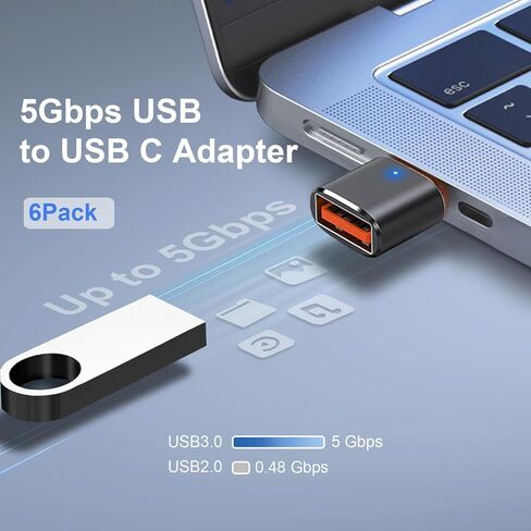 6 عبوات من محول USB C إلى USB، ومحول USB C ذكر إلى USB 3.0 أنثى OTG لأجهزة iPhone 17/16/15 وMac وiPad وSamsung Galaxy S24 S25 والكمبيوتر المحمول والمزيد من الأجهزة من النوع C، أسود in Saudi Arabia
