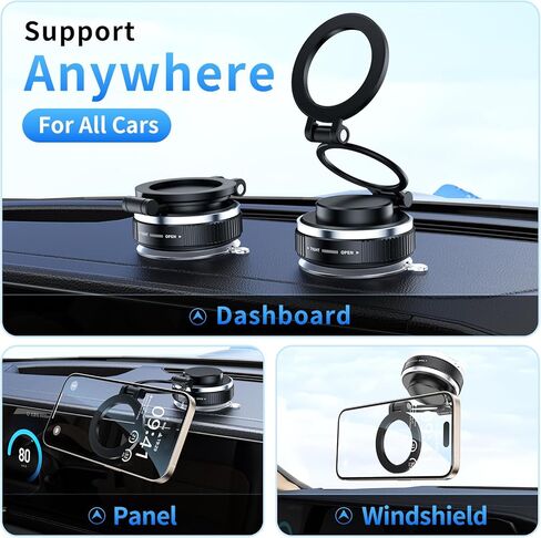 2025 Upgraded Vacuum Magnetic Phone Holders for Your Car, 360° Adjustable Foldable Magsafe Suction Cup Phone Mount for iPhone [98+LBS Suction+4200gf Magnet] Car Truck Accessories for Men Women in Saudi Arabia