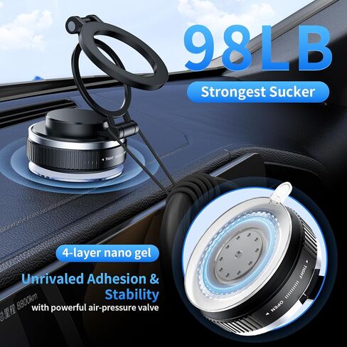 2025 Upgraded Vacuum Magnetic Phone Holders for Your Car, 360° Adjustable Foldable Magsafe Suction Cup Phone Mount for iPhone [98+LBS Suction+4200gf Magnet] Car Truck Accessories for Men Women in Saudi Arabia