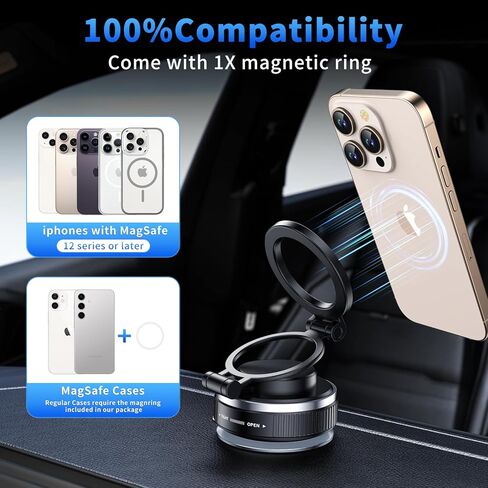 2025 Upgraded Vacuum Magnetic Phone Holders for Your Car, 360° Adjustable Foldable Magsafe Suction Cup Phone Mount for iPhone [98+LBS Suction+4200gf Magnet] Car Truck Accessories for Men Women in Saudi Arabia