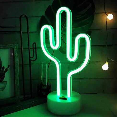 Green Cactus Neon Light Signs LED Cactus Neon Night Lights with Pedestal Room Decor Battery/USB Operation Lamps Neon Signs Light Up Children's Room Bedroom Wedding in Saudi Arabia