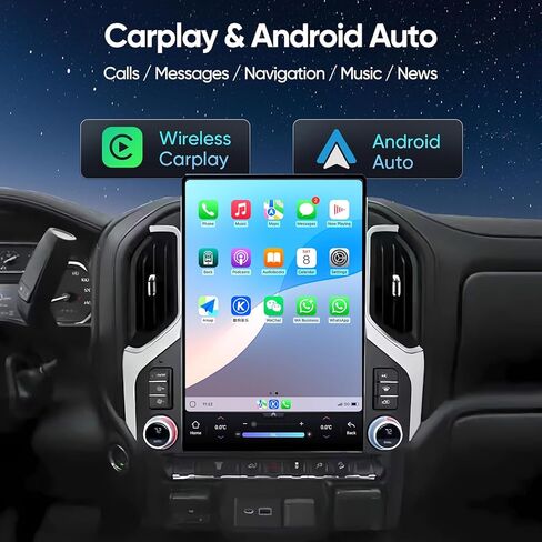 راديو ستيريو للسيارة Android 14 لسيارة GMC Sierra شيفروليه سيلفرادو 2019 2020 2021 2022 2023 Wirless Carplay/Android Auto 15.6 بوصة وحدة رئيسية شاشة لمس طراز تسلا IPS مع ملاحة GPS بلوتوث واي فاي in Kuwait