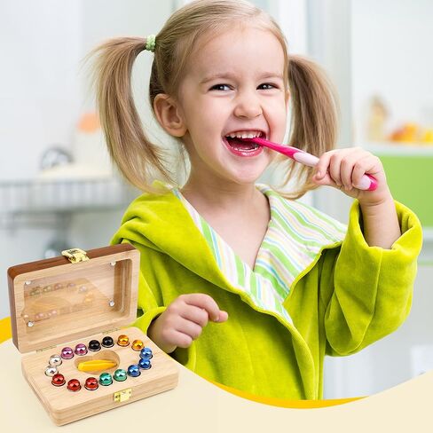 Coolrunner Tooth Boxes for Lost Teeth for Kids, Baby Teeth Keepsake Box for 16 Kisd Teeth, Solid Wood Teeth Boxes, Baby Tooth Box with tweezers and mini bottle in Kuwait