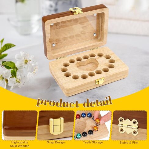 Coolrunner Tooth Boxes for Lost Teeth for Kids, Baby Teeth Keepsake Box for 16 Kisd Teeth, Solid Wood Teeth Boxes, Baby Tooth Box with tweezers and mini bottle in Kuwait