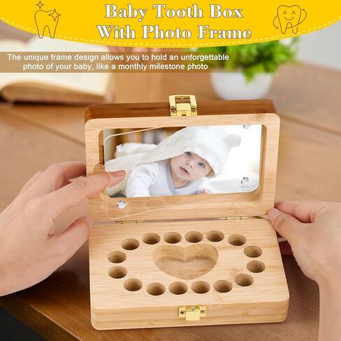 Coolrunner Tooth Boxes for Lost Teeth for Kids, Baby Teeth Keepsake Box for 16 Kisd Teeth, Solid Wood Teeth Boxes, Baby Tooth Box with tweezers and mini bottle in Kuwait