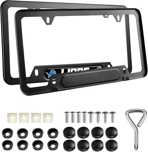 2PCS Black License Plate Frames, Premium Aluminum Alloy Weather Proof License Plate Covers with Screw Caps Cover Set in Saudi Arabia