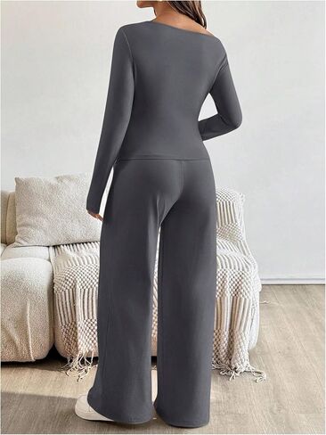 ملابس حمل نسائية من MakeMeChic مكونة من قطعتين ملابس ربيعية بلوزات وسراويل غير متماثلة مجموعات مطابقة للحمل رمادي متوسط in Kuwait
