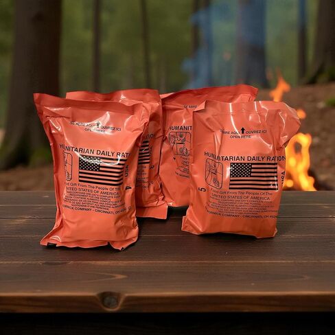 MRE HUMANITARIAN DAILY RATION HDR - 4 PACK RANDOM MENU - US FEMA Emergency rations MRE Varieties - Low Sodium Pre cooked w/Entree, Side Dishes for Hunting, Camping - Inspection date of 2025 or Newer in Saudi Arabia