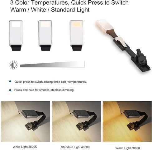 Fockety Book Light, Eye Caring LED Rechargeable Reading Light with 3 Color Temperatures and 360 Adjustable Goose Neck for Bedtime Reading Working Travel Camping (Magnetic Dual Clamps) in Saudi Arabia