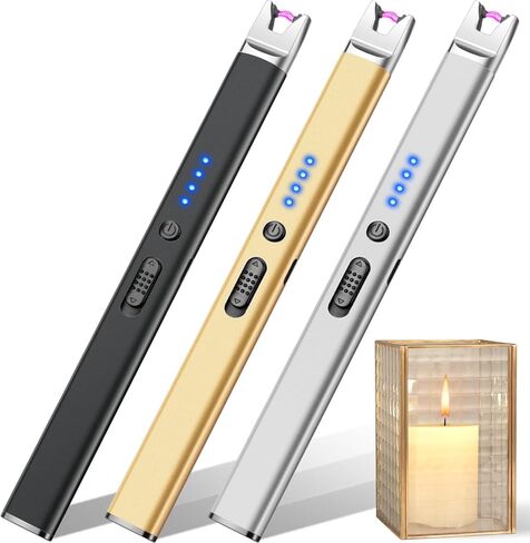 LcFun 3 عبوات من ولاعة الشموع الكهربائية USB القابلة لإعادة الشحن ولاعة بلازما مع قفل أمان، ولاعات طويلة عديمة اللهب مقاومة للرياح للشموع والشواية والشواء والتخييم ومواقد الغاز (أسود، وردي، أزرق) in Saudi Arabia