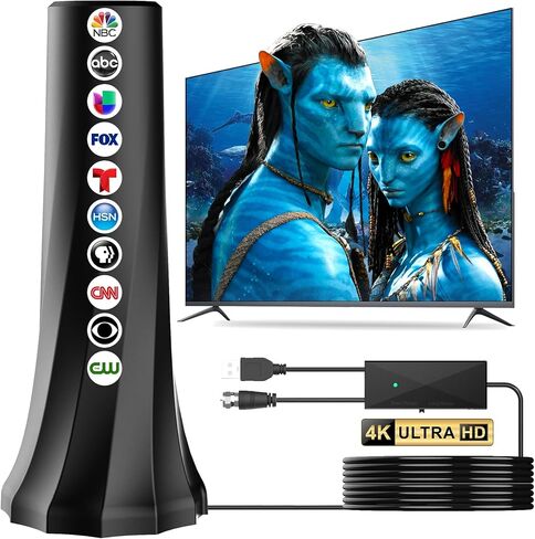 هوائي تلفزيون 2026 داخلي، هوائي للتلفزيون الذكي أكثر من 2500 ميل، هوائيات HDTV للقنوات المحلية استقبال معزز للإشارة 360 درجة، هوائي محمول يدعم داخلي وخارجي 8K 4K 1080p جميع أجهزة التلفاز - كابل محوري 25FT in Kuwait