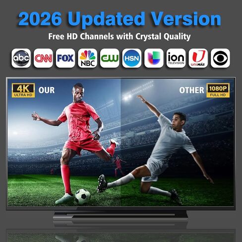 هوائي تلفزيون 2026 داخلي، هوائي للتلفزيون الذكي أكثر من 2500 ميل، هوائيات HDTV للقنوات المحلية استقبال معزز للإشارة 360 درجة، هوائي محمول يدعم داخلي وخارجي 8K 4K 1080p جميع أجهزة التلفاز - كابل محوري 25FT in Kuwait