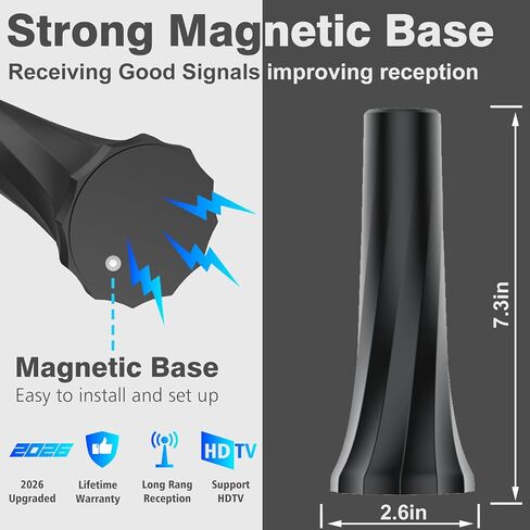 هوائي تلفزيون 2026 داخلي، هوائي للتلفزيون الذكي أكثر من 2500 ميل، هوائيات HDTV للقنوات المحلية استقبال معزز للإشارة 360 درجة، هوائي محمول يدعم داخلي وخارجي 8K 4K 1080p جميع أجهزة التلفاز - كابل محوري 25FT in Kuwait