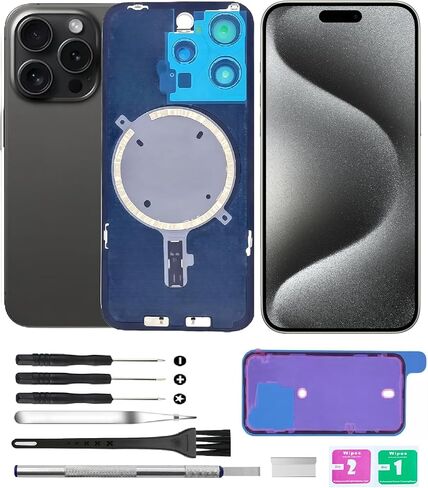 Back Covers Glass(Includes Lens Glass, Bracket, Magnet) Replacement Compatible with iPhone 15 Pro All Carriers with Professional Tool Set (White) in Saudi Arabia