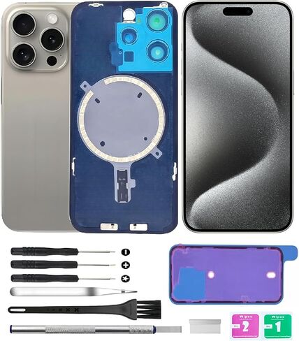 Back Covers Glass(Includes Lens Glass, Bracket, Magnet) Replacement Compatible with iPhone 15 Pro All Carriers with Professional Tool Set (White) in Saudi Arabia