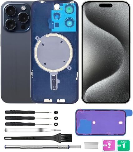 Back Covers Glass(Includes Lens Glass, Bracket, Magnet) Replacement Compatible with iPhone 15 Pro All Carriers with Professional Tool Set (White) in Saudi Arabia