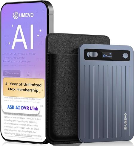AI Voice Recorder with App Control : AI Transcription, Summarization & Mind Maps, Portable AI Note Taking Device with Case 64GB Memory Recording for Calls, Speeches, Meetings, Interviews(Black) in Saudi Arabia