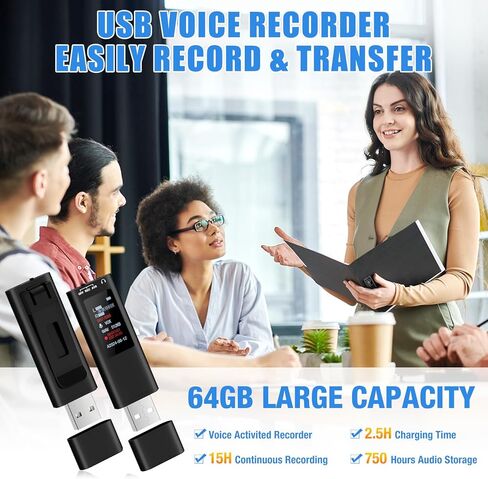 Digital Voice Recorder, 64GB USB Voice Activated Recorder with Playback, Mini Recorder with 750Hrs Recording Capacity for Meetings Interviews, HD Recording Device with Screen in Saudi Arabia