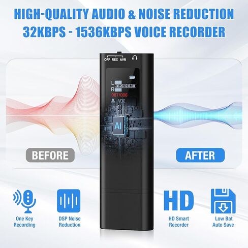 Digital Voice Recorder, 64GB USB Voice Activated Recorder with Playback, Mini Recorder with 750Hrs Recording Capacity for Meetings Interviews, HD Recording Device with Screen in Saudi Arabia