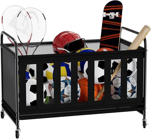 Ball Storage Cart, Sports Equipment Organizer with Wheels, Storing Volleyball, Basketball, Soccer and Baseball, Lockable Rolling Sports Ball Storage for Garage, Playgroup and Gym in Saudi Arabia