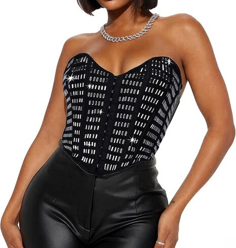 C'SHIN EXX Women’s Rhinestone Corset Top Sparkly Sequin Corset Crop Top with Lace Up Back Bling Bustier for Club & Party in Saudi Arabia