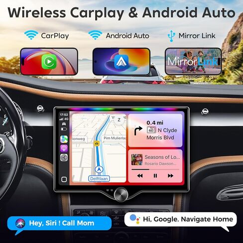 ستيريو سيارة QLED مزدوج Din مقاس 10.1 بوصة مع تشغيل لاسلكي وAndroid Auto، شريط مضيء لمزامنة الموسيقى، SWC، بلوتوث، كاميرا احتياطية، 240 وات، مخرج مضخم صوت مزدوج، راديو السيارة، الملاحة، FM/AM in Kuwait