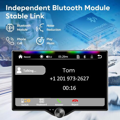 ستيريو سيارة QLED مزدوج Din مقاس 10.1 بوصة مع تشغيل لاسلكي وAndroid Auto، شريط مضيء لمزامنة الموسيقى، SWC، بلوتوث، كاميرا احتياطية، 240 وات، مخرج مضخم صوت مزدوج، راديو السيارة، الملاحة، FM/AM in Kuwait