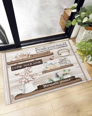 Indoor Doormat Rustic Flower Wood Butterfly Bottle,Shaggy Floor Mat with Non-Skid Backing Bathroom Text Theme,Machine Washable Plush Area Rug Carpets for Kitchen Nursery Bedroom in Saudi Arabia