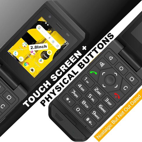 هاتف Unifone S22 الذكي القابل للطي (16 جيجابايت) شاشة لمس 2.8 بوصة هاتف خلوي متين Android 11، IP68 مقاوم للماء، فتحة نانو واحدة 4G LTE GSM، متوافق مع T-Mobile، AT&T (أسود) in Kuwait