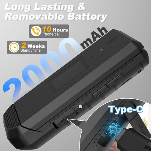 هاتف Unifone S22 الذكي القابل للطي (16 جيجابايت) شاشة لمس 2.8 بوصة هاتف خلوي متين Android 11، IP68 مقاوم للماء، فتحة نانو واحدة 4G LTE GSM، متوافق مع T-Mobile، AT&T (أسود) in Kuwait